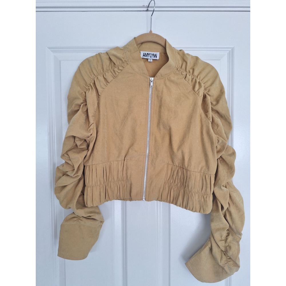 Amylynn Womens Yellow zipper long Sleeve Blazer Jacket Size S
